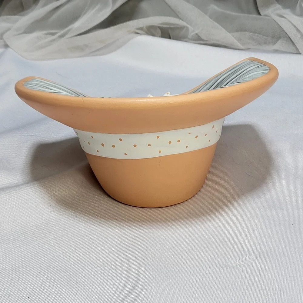 Handmade Pocket Planter Vase Prairie Bonnet Ribbon Hat Ceramic Pottery Home Deco